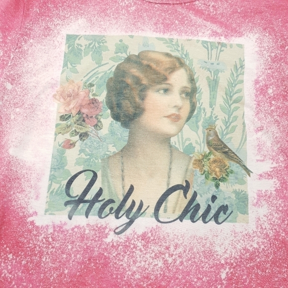Holy Chic Bleached Sublimation Red T Shirt Homemade Unique One of a Kind Medium - Picture 2 of 8